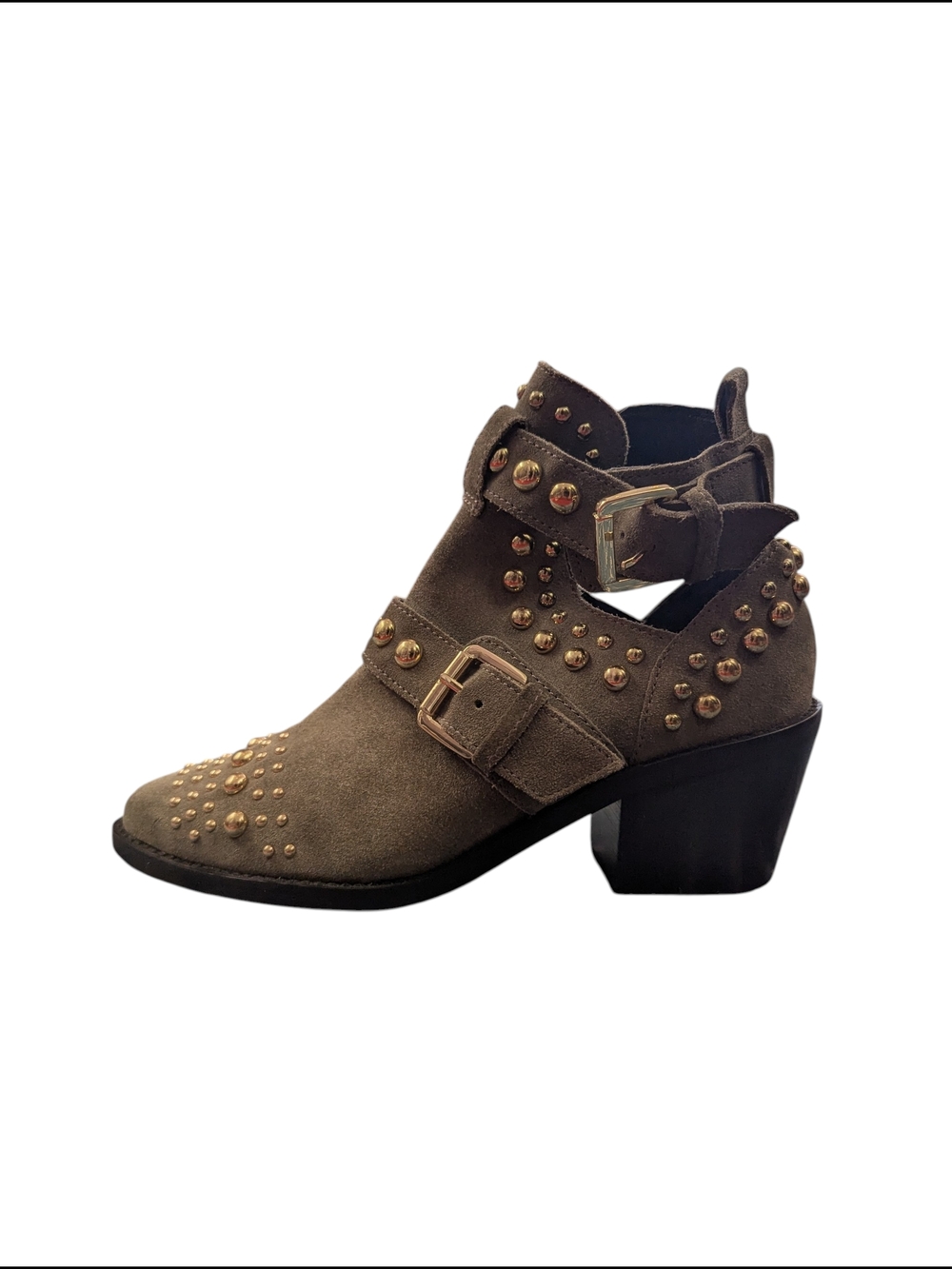 Kurt Geiger London Studded Suede Ankle Boots Size 36.5 Gold Stud Buckle Booties